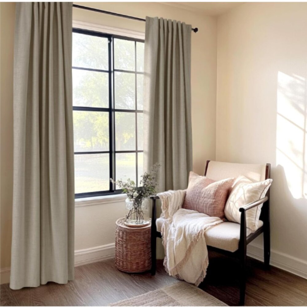 Taupe Linen Blackout Curtains 52.5 x 84 Curtain Panels Gray Rod Pocket Tabs NEW